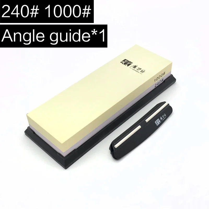 Professional Double-Sided Whetstone Sharpening System with Angle Guide - 2 Piece Set, Grit Range 180-8000, White Alundum