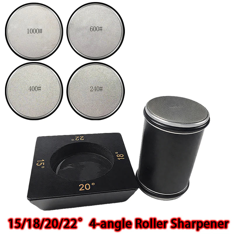 2025 Upgraded Angle Sharpener Four Angles 15/18/20/22° Fixed Angle Roller Sharpener Agate Sharpening Stone Set Diamond Whetstone