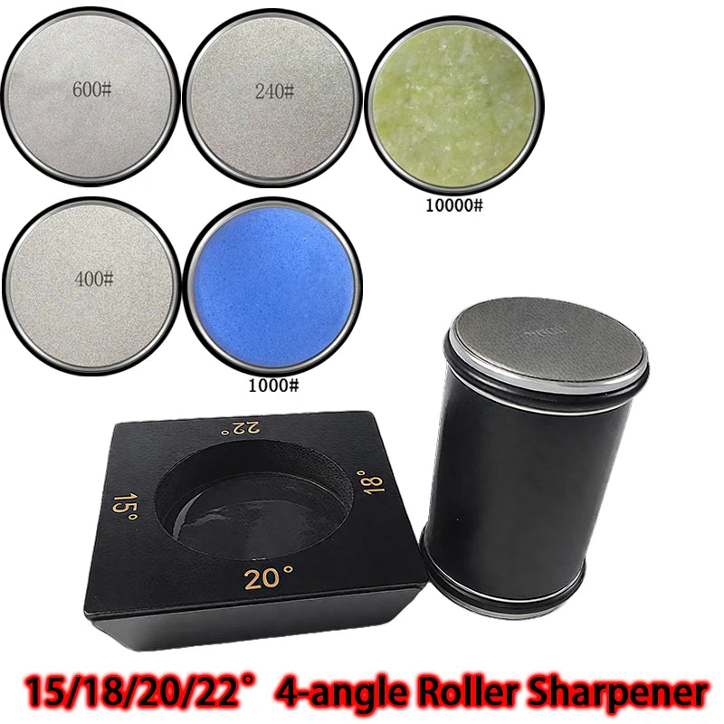 2025 Upgraded Angle Sharpener Four Angles 15/18/20/22° Fixed Angle Roller Sharpener Agate Sharpening Stone Set Diamond Whetstone