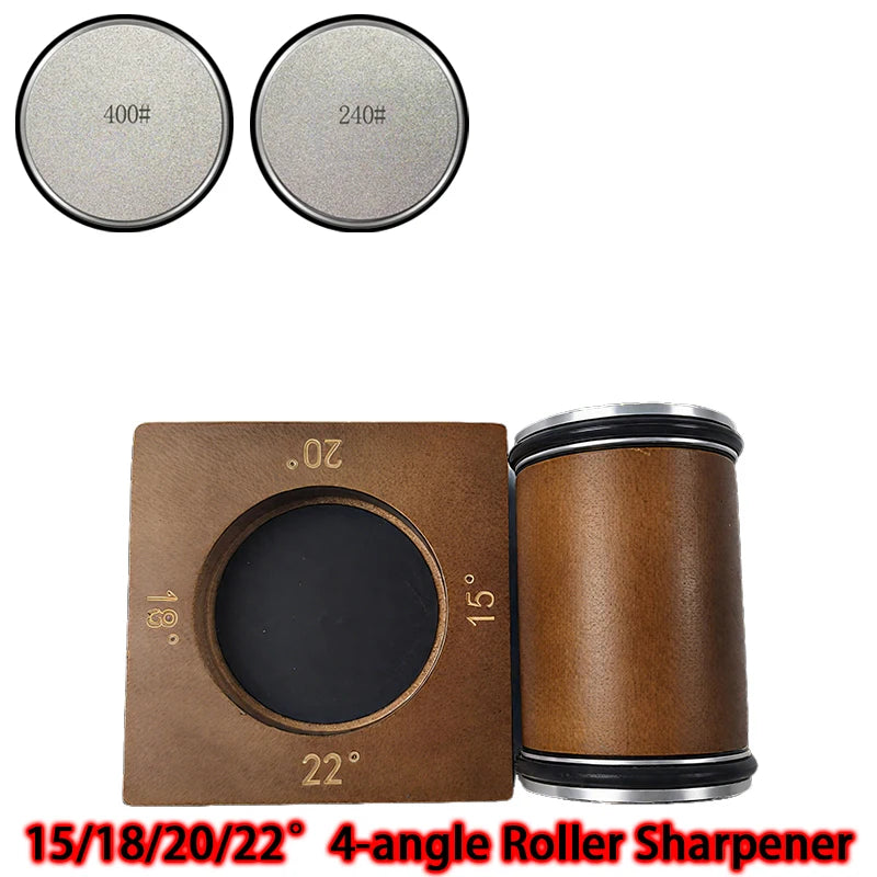 2025 Upgraded Angle Sharpener Four Angles 15/18/20/22° Fixed Angle Roller Sharpener Agate Sharpening Stone Set Diamond Whetstone