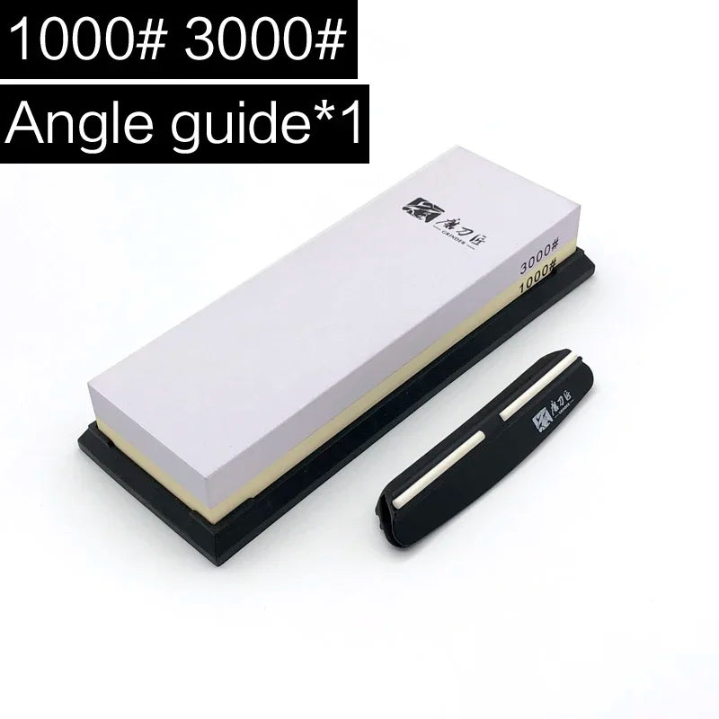 Professional Double-Sided Whetstone Sharpening System with Angle Guide - 2 Piece Set, Grit Range 180-8000, White Alundum