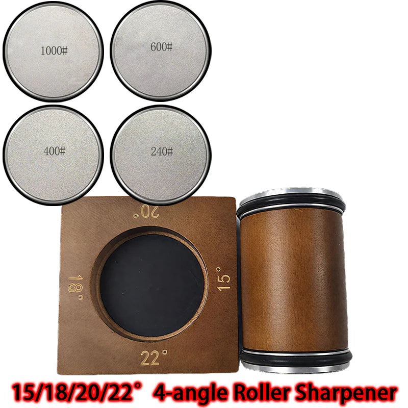 2025 Upgraded Angle Sharpener Four Angles 15/18/20/22° Fixed Angle Roller Sharpener Agate Sharpening Stone Set Diamond Whetstone