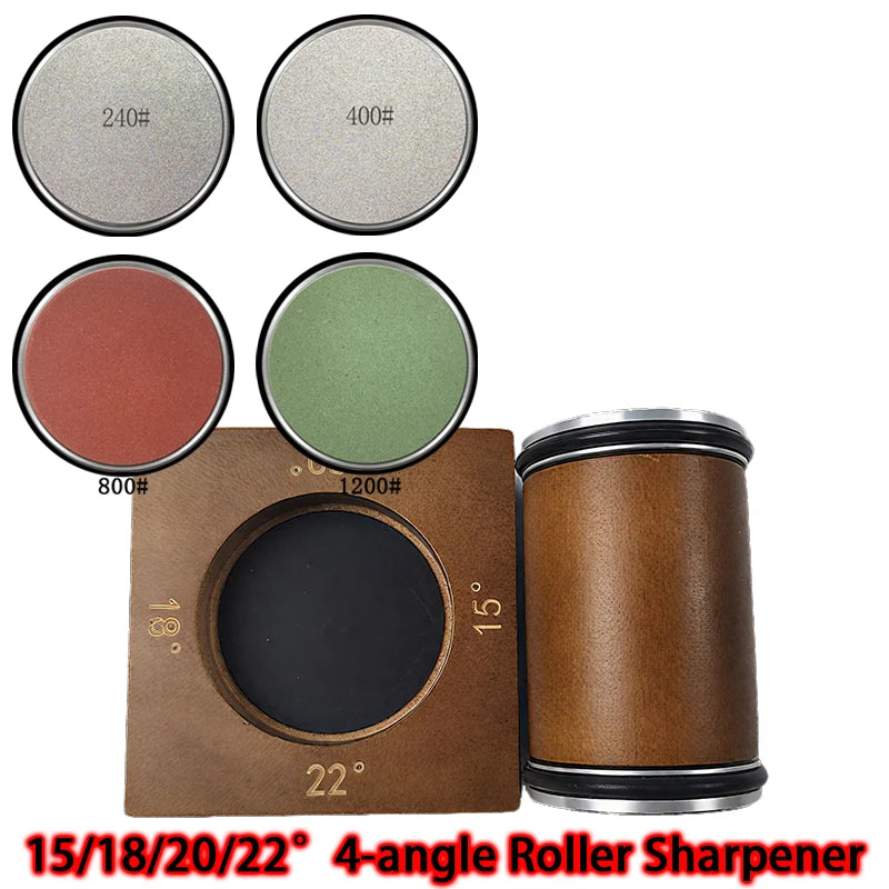 2025 Upgraded Angle Sharpener Four Angles 15/18/20/22° Fixed Angle Roller Sharpener Agate Sharpening Stone Set Diamond Whetstone