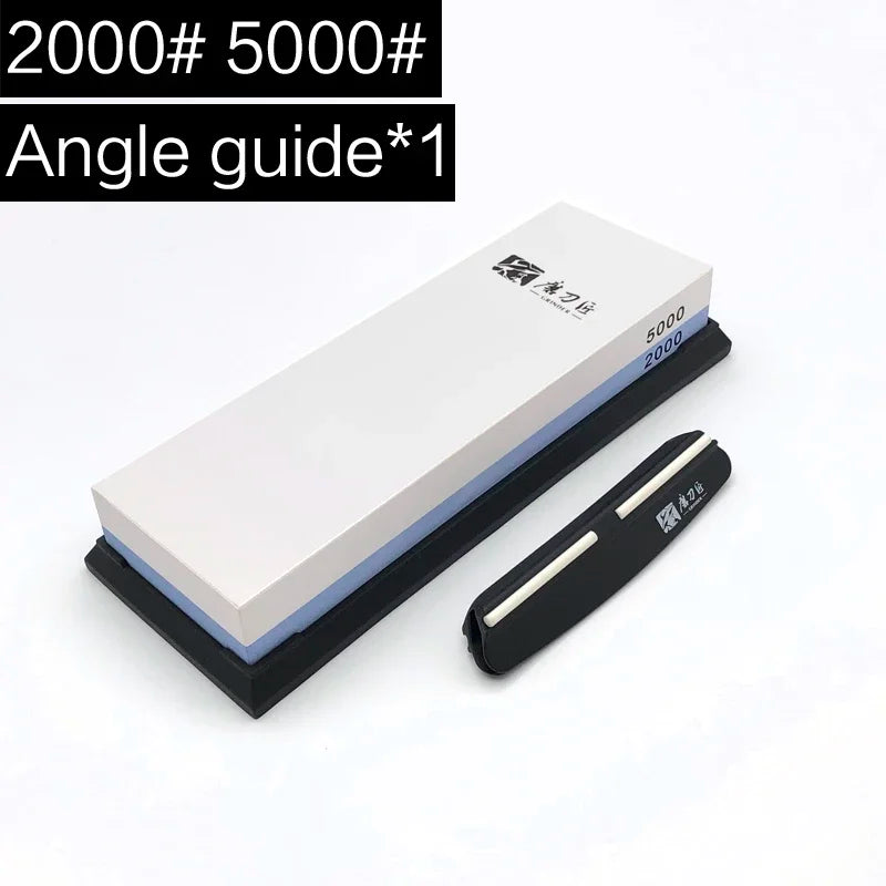 Professional Double-Sided Whetstone Sharpening System with Angle Guide - 2 Piece Set, Grit Range 180-8000, White Alundum