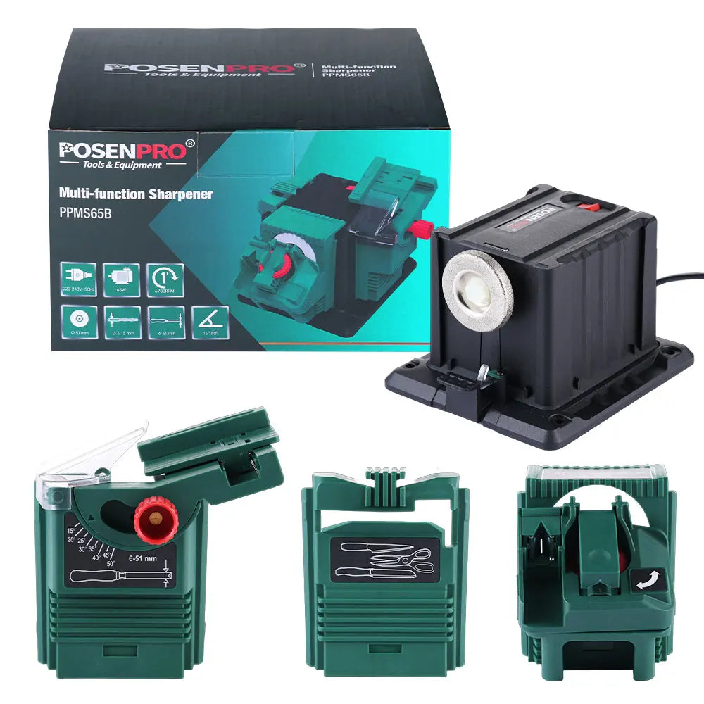 65W Multi-Functional Electric Sharpener for Bench Mounting - Versatile Sharpening Solution for Chisels and HSS Drills (220-240V)