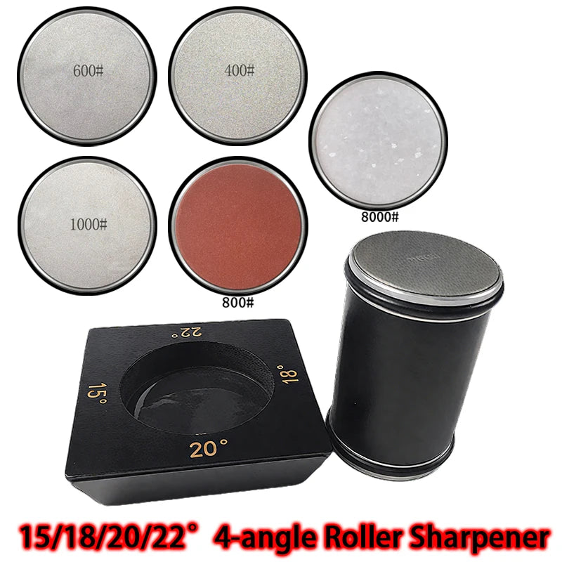 2025 Upgraded Angle Sharpener Four Angles 15/18/20/22° Fixed Angle Roller Sharpener Agate Sharpening Stone Set Diamond Whetstone