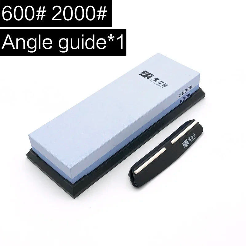 Professional Double-Sided Whetstone Sharpening System with Angle Guide - 2 Piece Set, Grit Range 180-8000, White Alundum