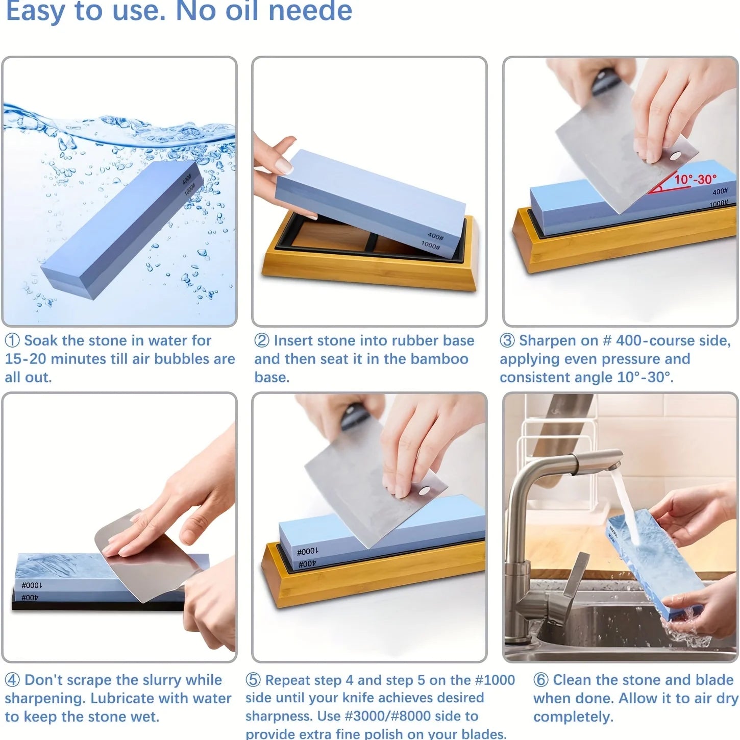 400/1000/8000# Double-Sided Whetstone Kitchen Sharpener System Retractable Adjustable Sharpening Stone Bracket Angle Guide Set