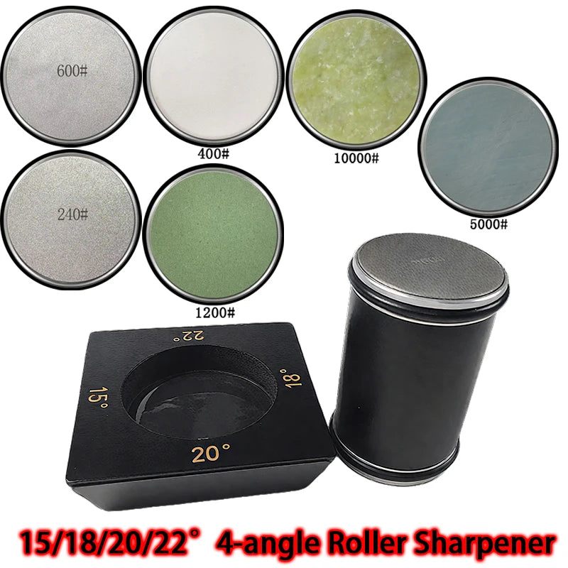 2025 Upgraded Angle Sharpener Four Angles 15/18/20/22° Fixed Angle Roller Sharpener Agate Sharpening Stone Set Diamond Whetstone