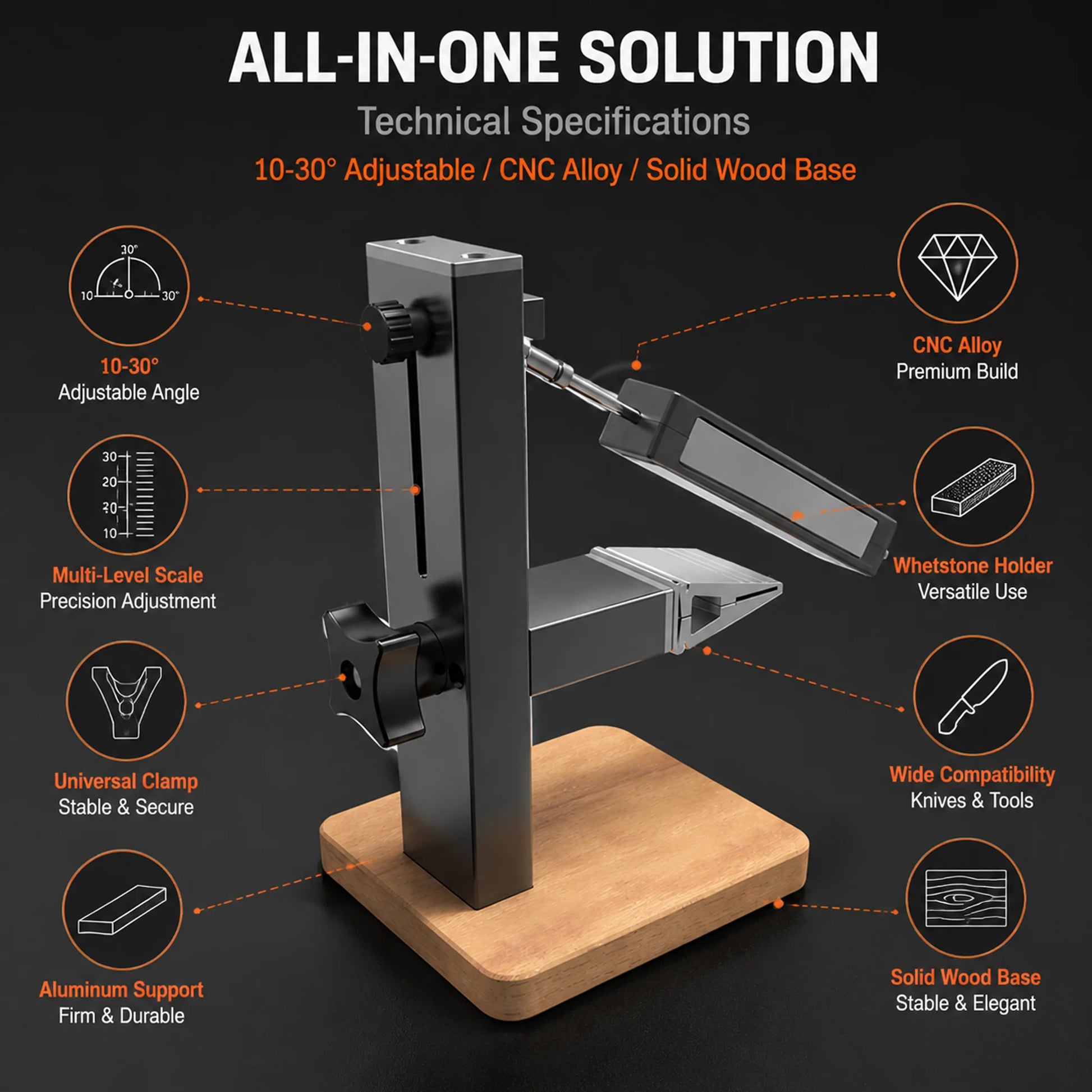 CNC Fixed-Angle Knife Sharpener with Wood Base