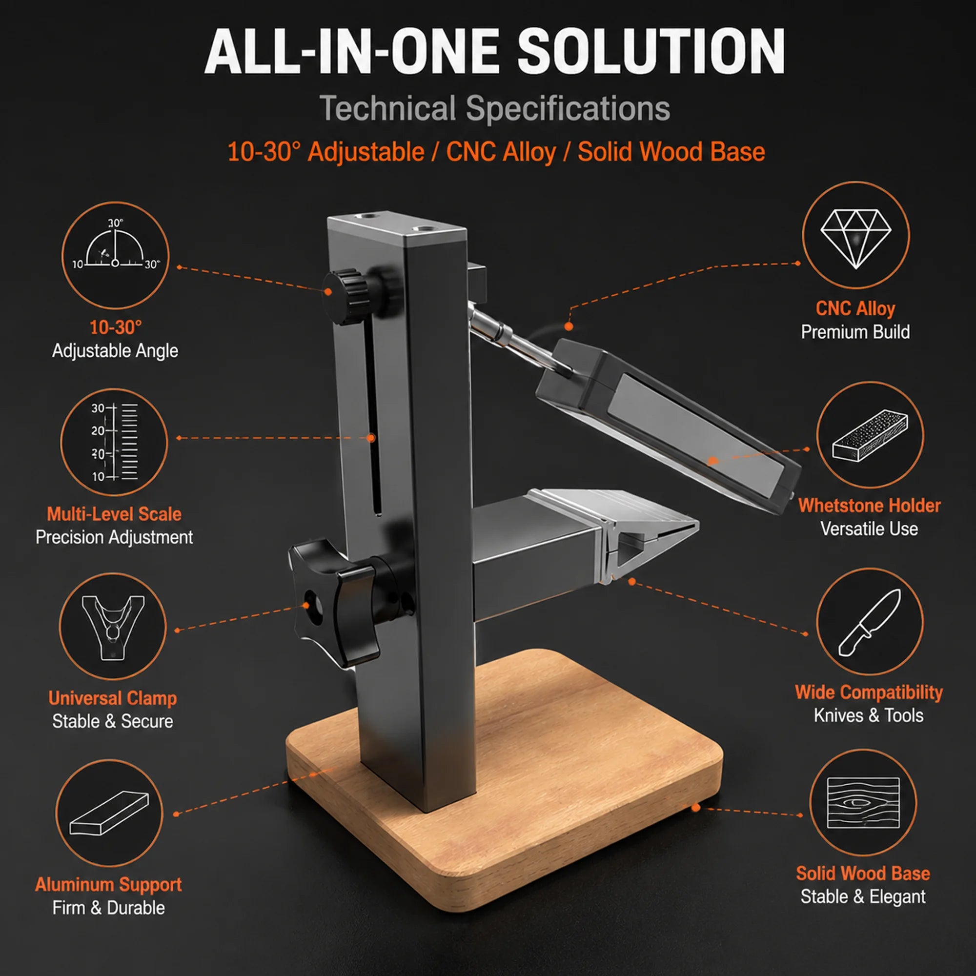 CNC Fixed-Angle Knife Sharpener with Wood Base