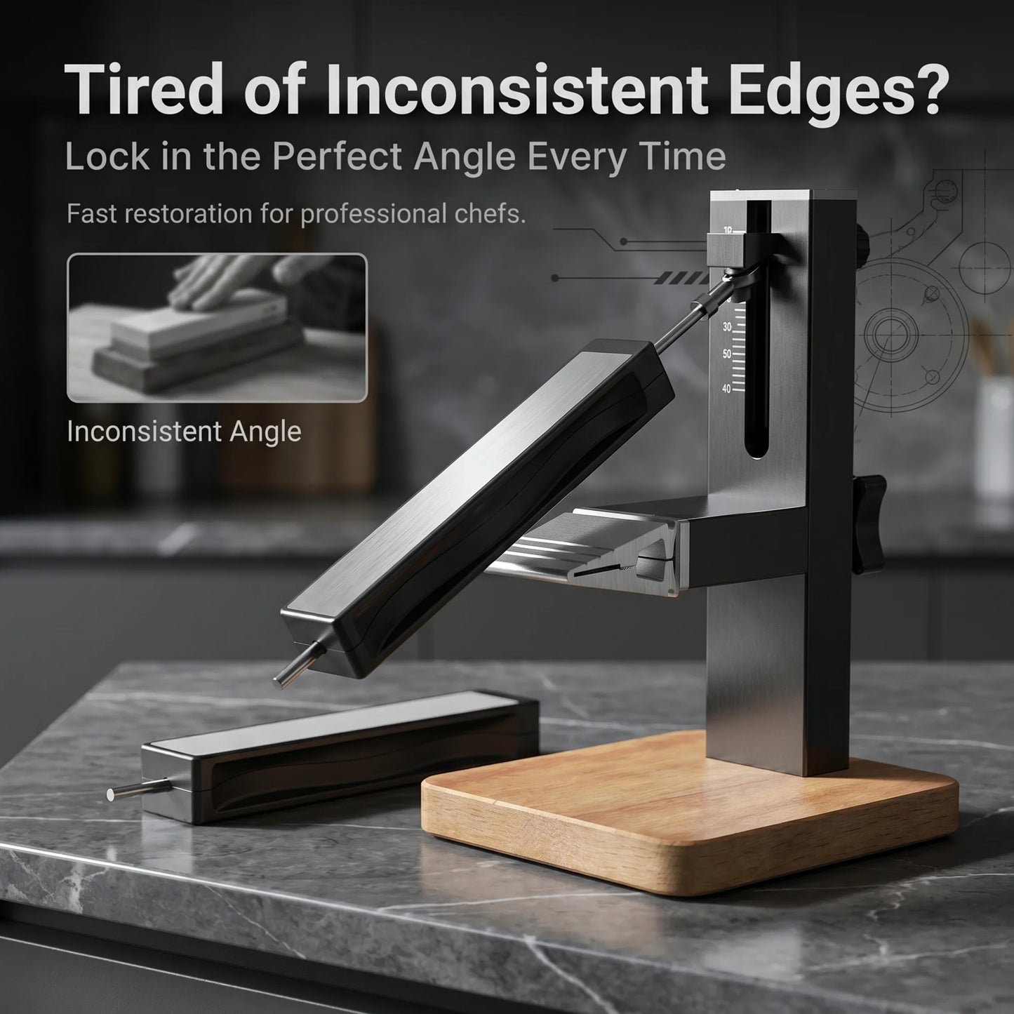 CNC Fixed-Angle Knife Sharpener with Wood Base