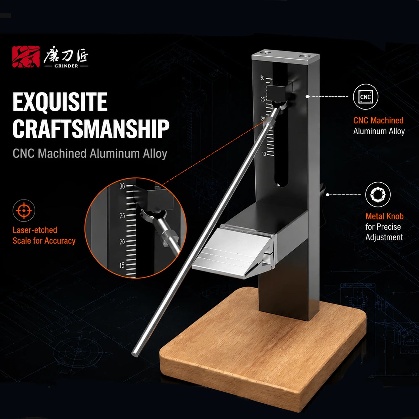 CNC Fixed-Angle Knife Sharpener with Wood Base