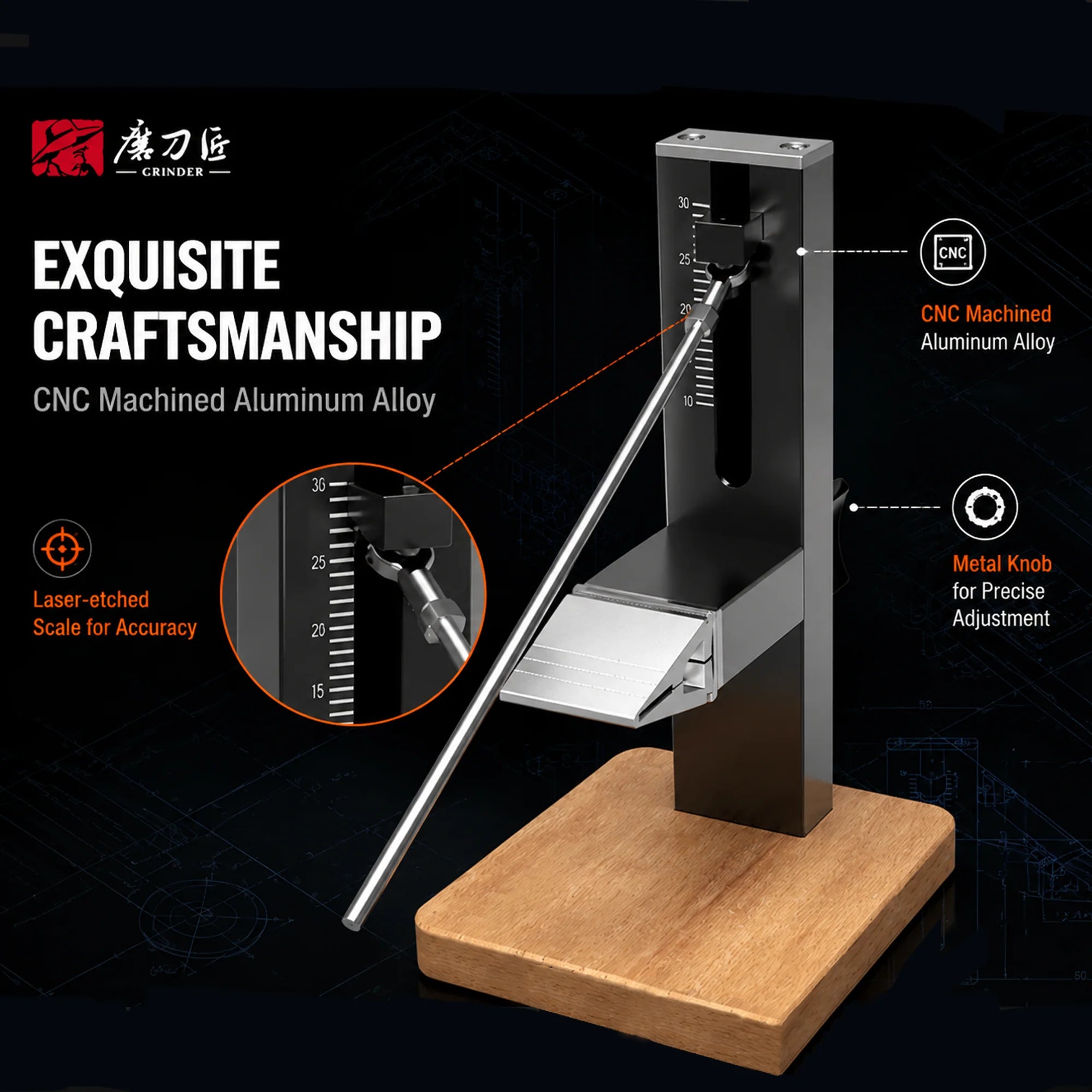 CNC Fixed-Angle Knife Sharpener with Wood Base