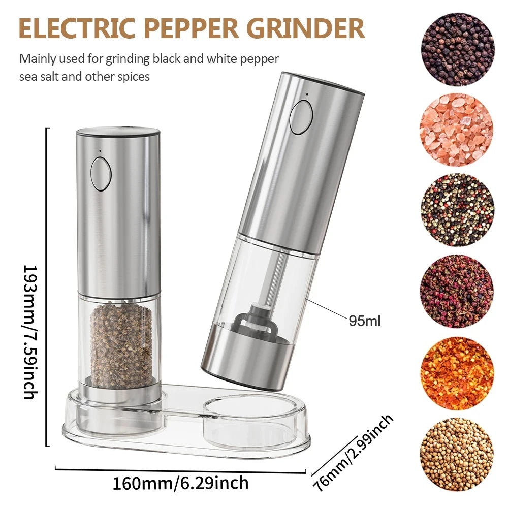 Electric Pepper Grinder - USB Rechargeable, Adjustable Coarseness, Stainless Steel Spice Mill for Kitchen Use