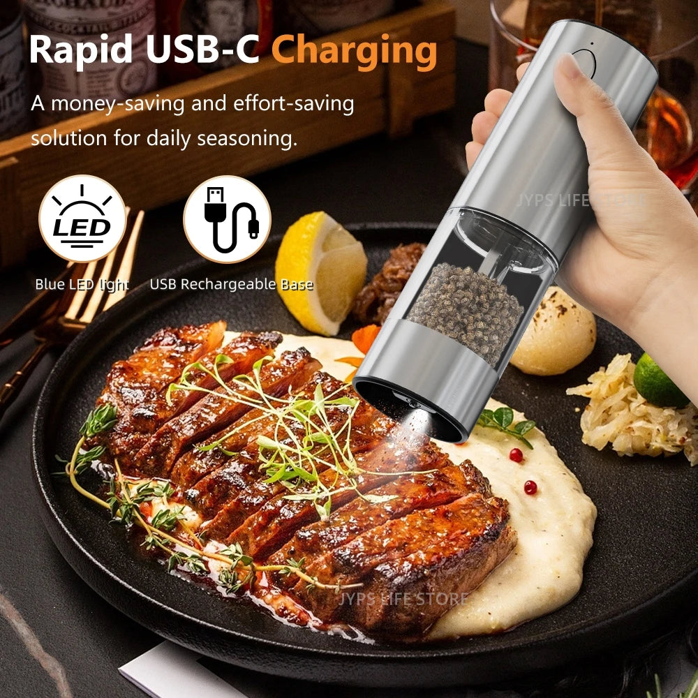 Electric Pepper Grinder - USB Rechargeable, Adjustable Coarseness, Stainless Steel Spice Mill for Kitchen Use