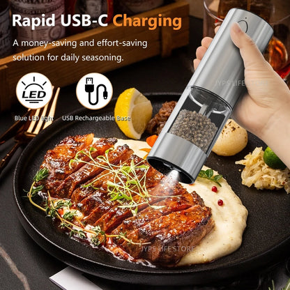 Electric Pepper Grinder - USB Rechargeable, Adjustable Coarseness, Stainless Steel Spice Mill for Kitchen Use