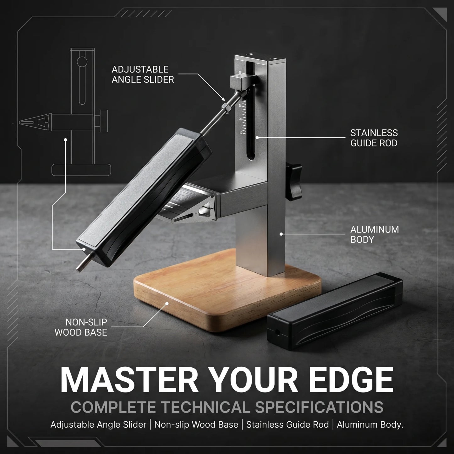 CNC Fixed-Angle Knife Sharpener with Wood Base