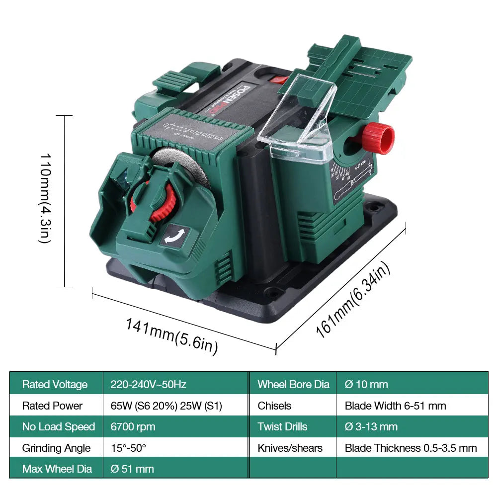 65W Multi-Functional Electric Sharpener for Bench Mounting - Versatile Sharpening Solution for Chisels and HSS Drills (220-240V)