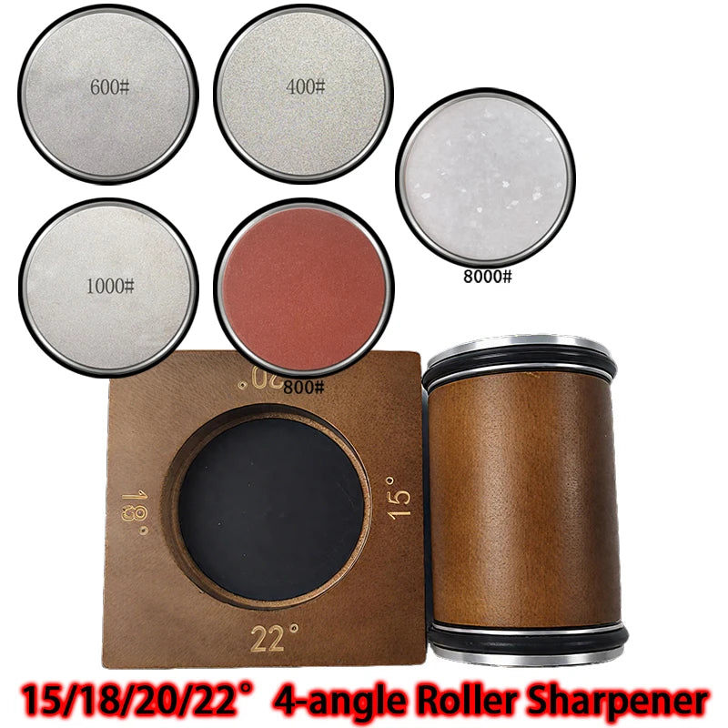 2025 Upgraded Angle Sharpener Four Angles 15/18/20/22° Fixed Angle Roller Sharpener Agate Sharpening Stone Set Diamond Whetstone