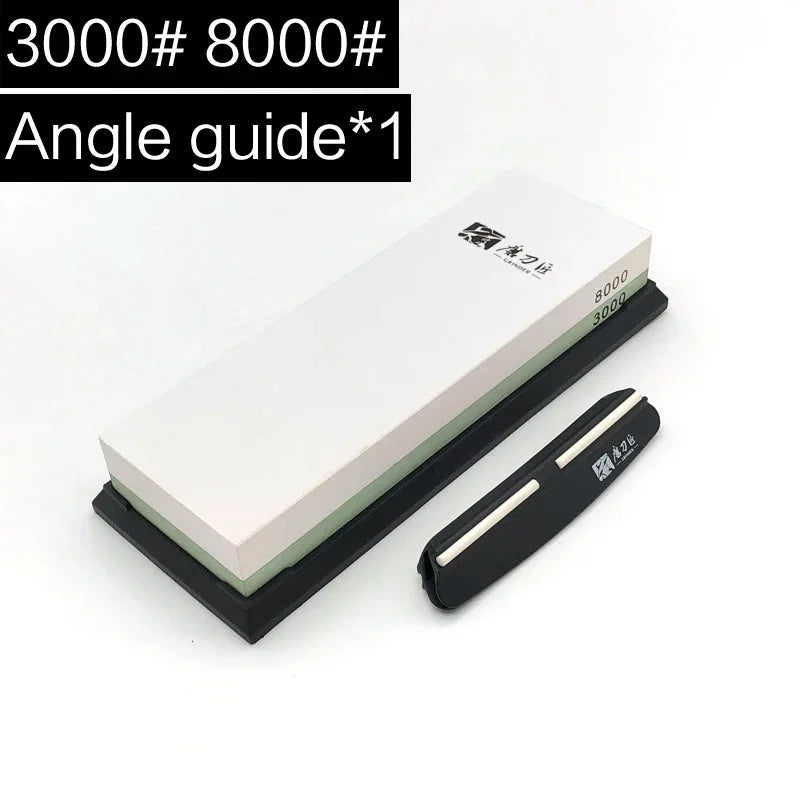 Professional Double-Sided Whetstone Sharpening System with Angle Guide - 2 Piece Set, Grit Range 180-8000, White Alundum