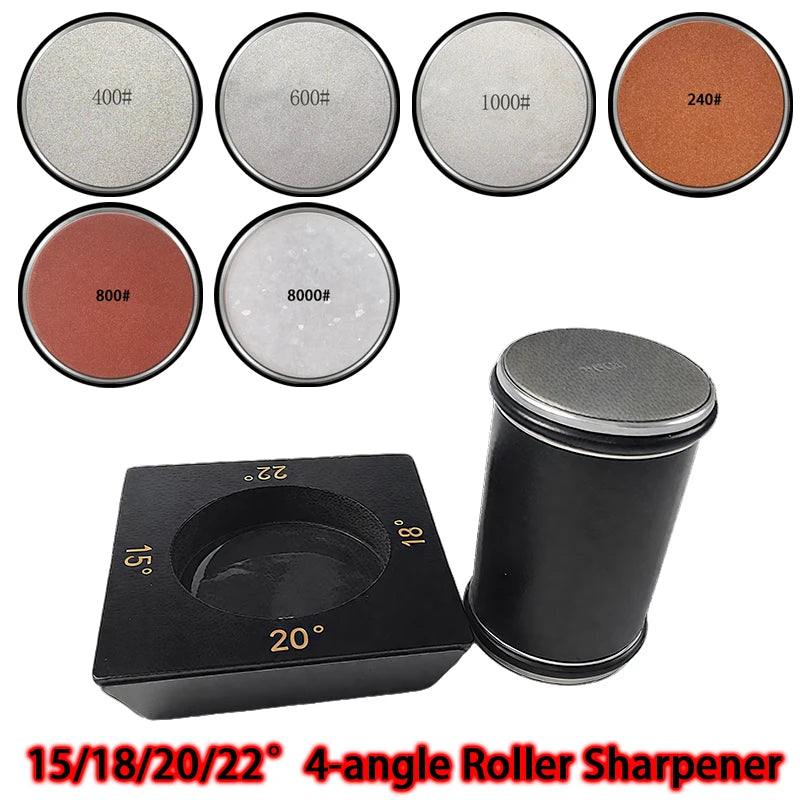 2025 Upgraded Angle Sharpener Four Angles 15/18/20/22° Fixed Angle Roller Sharpener Agate Sharpening Stone Set Diamond Whetstone