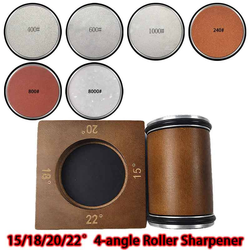 2025 Upgraded Angle Sharpener Four Angles 15/18/20/22° Fixed Angle Roller Sharpener Agate Sharpening Stone Set Diamond Whetstone