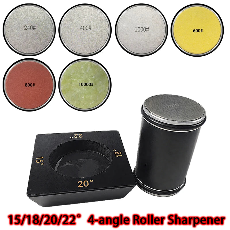 2025 Upgraded Angle Sharpener Four Angles 15/18/20/22° Fixed Angle Roller Sharpener Agate Sharpening Stone Set Diamond Whetstone