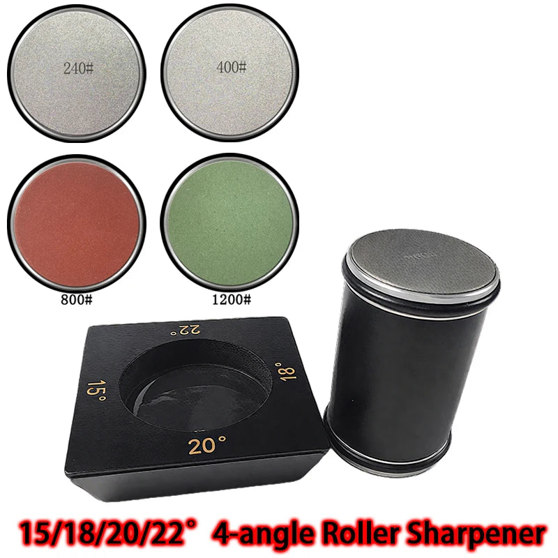 2025 Upgraded Angle Sharpener Four Angles 15/18/20/22° Fixed Angle Roller Sharpener Agate Sharpening Stone Set Diamond Whetstone