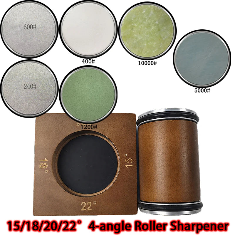 2025 Upgraded Angle Sharpener Four Angles 15/18/20/22° Fixed Angle Roller Sharpener Agate Sharpening Stone Set Diamond Whetstone