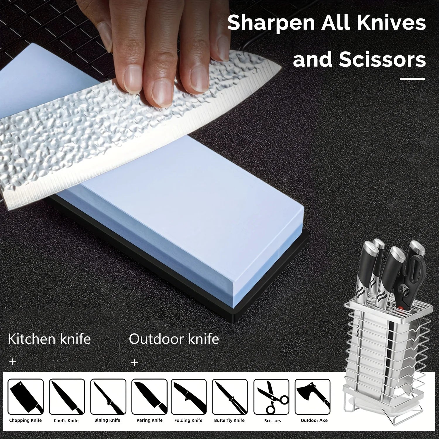 400/1000/8000# Double-Sided Whetstone Kitchen Sharpener System Retractable Adjustable Sharpening Stone Bracket Angle Guide Set